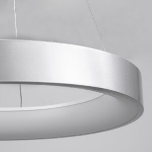GloboStar® SALEM 61246 Κρεμαστή Πλαφονιέρα Οροφής Δαχτυλίδι-Κύκλος LED CCT 105W 12075lm 120° AC 220-240V – Εναλλαγή Φωτισμού μέσω Τηλεχειριστηρίου All In One Ψυχρό 6000k+Φυσικό 4500k+Θερμό 2700k Dimmable Φ60cm – Ασημί – 3 Years Warranty