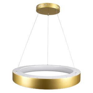 GloboStar® SALEM 61247 Κρεμαστή Πλαφονιέρα Οροφής Δαχτυλίδι-Κύκλος LED CCT 105W 12075lm 120° AC 220-240V – Εναλλαγή Φωτισμού μέσω Τηλεχειριστηρίου All In One Ψυχρό 6000k+Φυσικό 4500k+Θερμό 2700k Dimmable Φ60cm – Χρυσό Σαμπανιζέ – 3 Years Warranty
