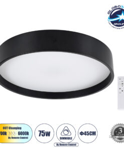GloboStar® NARNIA 61257 Πλαφονιέρα Οροφής LED CCT 75W 8625lm 120° AC 220-240V – Εναλλαγή Φωτισμού μέσω Τηλεχειριστηρίου All In One Ψυχρό 6000k+Φυσικό 4500k+Θερμό 2700k Dimmable Φ45 x Υ8cm – Μαύρο – 3 Years Warranty