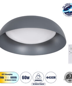 GloboStar® ANATOLIA 61262 Πλαφονιέρα Οροφής LED CCT 60W 6900lm 120° AC 220-240V – Εναλλαγή Φωτισμού μέσω Τηλεχειριστηρίου All In One Ψυχρό 6000k+Φυσικό 4500k+Θερμό 2700k Dimmable Φ43cm – Γκρι Ανθρακί – 3 Years Warranty