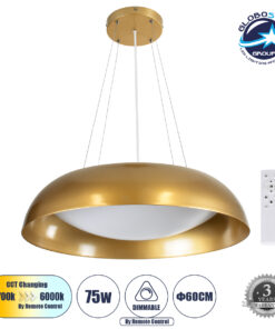 GloboStar® ANATOLIA 61270 Κρεμαστή Πλαφονιέρα Οροφής LED CCT 75W 8625lm 120° AC 220-240V – Εναλλαγή Φωτισμού μέσω Τηλεχειριστηρίου All In One Ψυχρό 6000k+Φυσικό 4500k+Θερμό 2700k Dimmable Φ60cm – Χρυσό – 3 Years Warranty