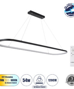 GloboStar® BOLIVAR 61271 Κρεμαστό Φωτιστικό Οροφής Design LED CCT 54W 6210lm 300° AC 220-240V – Εναλλαγή Φωτισμού μέσω Τηλεχειριστηρίου All In One Ψυχρό 6000k+Φυσικό 4500k+Θερμό 2700k Dimmable Μ120 x Π30 x Υ2cm – Μαύρο – 3 Years Warranty