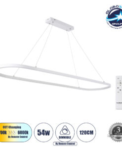GloboStar® BOLIVAR 61272 Κρεμαστό Φωτιστικό Οροφής Design LED CCT 54W 6210lm 300° AC 220-240V – Εναλλαγή Φωτισμού μέσω Τηλεχειριστηρίου All In One Ψυχρό 6000k+Φυσικό 4500k+Θερμό 2700k Dimmable Μ120 x Π30 x Υ2cm – Λευκό – 3 Years Warranty