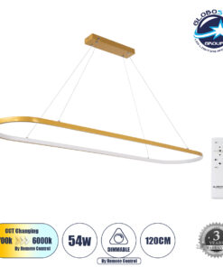 GloboStar® BOLIVAR 61274 Κρεμαστό Φωτιστικό Οροφής Design LED CCT 54W 6210lm 300° AC 220-240V – Εναλλαγή Φωτισμού μέσω Τηλεχειριστηρίου All In One Ψυχρό 6000k+Φυσικό 4500k+Θερμό 2700k Dimmable Μ120 x Π30 x Υ2cm – Χρυσό Βούρτσας – 3 Years Warranty