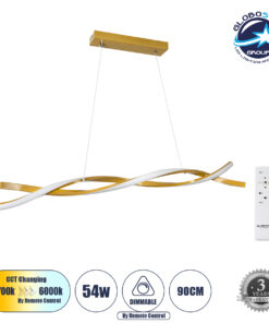 GloboStar® MORALES 61278 Κρεμαστό Φωτιστικό Οροφής Design LED CCT 54W 6048lm 200° AC 220-240V – Εναλλαγή Φωτισμού μέσω Τηλεχειριστηρίου All In One Ψυχρό 6000k+Φυσικό 4500k+Θερμό 2700k Dimmable Μ90 x Π14 x Υ14cm – Χρυσό Πλατίνα – 3 Years Warranty