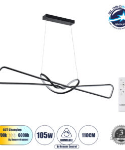 GloboStar® DOLORES 61279 Κρεμαστό Φωτιστικό Οροφής Design LED CCT 105W 11760lm 300° AC 220-240V – Εναλλαγή Φωτισμού μέσω Τηλεχειριστηρίου All In One Ψυχρό 6000k+Φυσικό 4500k+Θερμό 2700k Dimmable Μ110 x Π17 x Υ17.5cm – Μαύρο – 3 Years Warranty