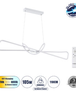 GloboStar® DOLORES 61280 Κρεμαστό Φωτιστικό Οροφής Design LED CCT 105W 11760lm 300° AC 220-240V – Εναλλαγή Φωτισμού μέσω Τηλεχειριστηρίου All In One Ψυχρό 6000k+Φυσικό 4500k+Θερμό 2700k Dimmable Μ110 x Π17 x Υ17.5cm – Λευκό – 3 Years Warranty