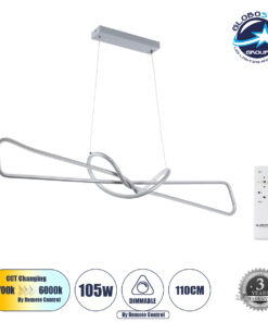 GloboStar® DOLORES 61281 Κρεμαστό Φωτιστικό Οροφής Design LED CCT 105W 11760lm 300° AC 220-240V – Εναλλαγή Φωτισμού μέσω Τηλεχειριστηρίου All In One Ψυχρό 6000k+Φυσικό 4500k+Θερμό 2700k Dimmable Μ110 x Π17 x Υ17.5cm – Νίκελ Ασημί Βούρτσας – 3 Years Warran