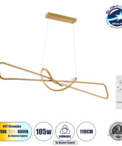 GloboStar® DOLORES 61282 Κρεμαστό Φωτιστικό Οροφής Design LED CCT 105W 11760lm 300° AC 220-240V – Εναλλαγή Φωτισμού μέσω Τηλεχειριστηρίου All In One Ψυχρό 6000k+Φυσικό 4500k+Θερμό 2700k Dimmable Μ110 x Π17 x Υ17.5cm – Χρυσό Βούρτσας – 3 Years Warranty