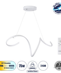 GloboStar® SPIRALE 61284 Κρεμαστό Φωτιστικό Οροφής Design LED CCT 75W 8400lm 300° AC 220-240V – Εναλλαγή Φωτισμού μέσω Τηλεχειριστηρίου All In One Ψυχρό 6000k+Φυσικό 4500k+Θερμό 2700k Dimmable Μ72 x Π25 x Υ18cm – Λευκό – 3 Years Warranty