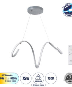GloboStar® SPIRALE 61285 Κρεμαστό Φωτιστικό Οροφής Design LED CCT 75W 8400lm 300° AC 220-240V – Εναλλαγή Φωτισμού μέσω Τηλεχειριστηρίου All In One Ψυχρό 6000k+Φυσικό 4500k+Θερμό 2700k Dimmable Μ72 x Π25 x Υ18cm – Νίκελ Ασημί Βούρτσας – 3 Years Warranty