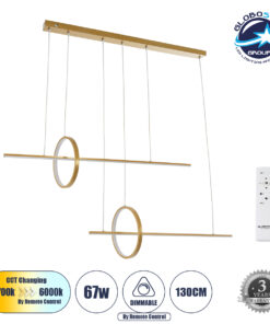 GloboStar® LINEARE 61291 Κρεμαστό Φωτιστικό Οροφής Design LED CCT 67W 7504lm 300° AC 220-240V – Εναλλαγή Φωτισμού μέσω Τηλεχειριστηρίου All In One Ψυχρό 6000k+Φυσικό 4500k+Θερμό 2700k Dimmable Μ130 x Π25 x Υ60cm – Χρυσό Πλατίνα – 3 Years Warranty