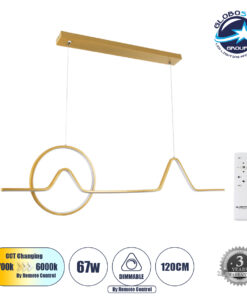 GloboStar® WINDY 61293 Κρεμαστό Φωτιστικό Οροφής Design LED CCT 67W 7504lm 300° AC 220-240V – Εναλλαγή Φωτισμού μέσω Τηλεχειριστηρίου All In One Ψυχρό 6000k+Φυσικό 4500k+Θερμό 2700k Dimmable Μ120 x Π4 x Υ30cm – Χρυσό Βούρτσας – 3 Years Warranty