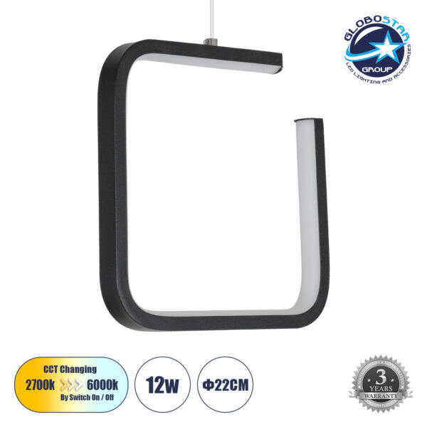 GloboStar® CEROBA 61308 Κρεμαστό Φωτιστικό Οροφής Linear Design LED CCT 12W 1320lm 360° AC 220-240V - Εναλλαγή Φωτισμού μέσω Διακόπτη On/Off All In One Ψυχρό 6000k+Φυσικό 4500k+Θερμό 2700k Μ22 x Π2 x Υ22cm - Μαύρο - 3 Years Warranty