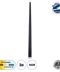 GloboStar® TEARS 61309 Κρεμαστό Φωτιστικό Οροφής Design LED CCT 3W 330lm 180° AC 220-240V – Εναλλαγή Φωτισμού μέσω Διακόπτη On/Off All In One Ψυχρό 6000k+Φυσικό 4500k+Θερμό 2700k Φ3.2 x Υ51.5cm – Μαύρο – 3 Years Warranty