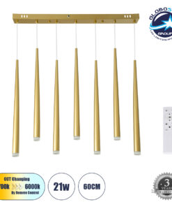 GloboStar® TEARS 61312 Κρεμαστό Φωτιστικό Οροφής Design LED CCT 21W 2310lm 180° AC 220-240V – Εναλλαγή Φωτισμού μέσω Τηλεχειριστηρίου All In One Ψυχρό 6000k+Φυσικό 4500k+Θερμό 2700k Dimmable Μ70 x Π3.2 x Υ60cm – Χρυσό Βούρτσας – 3 Years Warranty