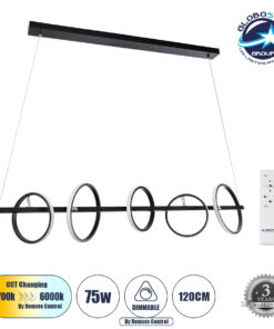 GloboStar® CIRCOLARE 61319 Κρεμαστό Φωτιστικό Οροφής Design LED CCT 75W 8400lm 360° AC 220-240V – Εναλλαγή Φωτισμού μέσω Τηλεχειριστηρίου All In One Ψυχρό 6000k+Φυσικό 4500k+Θερμό 2700k Dimmable Μ120 x Π25 x Υ25cm – Μαύρο – 3 Χρόνια Εγγύηση