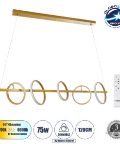 GloboStar® CIRCOLARE 61322 Κρεμαστό Φωτιστικό Οροφής Design LED CCT 75W 8400lm 360° AC 220-240V – Εναλλαγή Φωτισμού μέσω Τηλεχειριστηρίου All In One Ψυχρό 6000k+Φυσικό 4500k+Θερμό 2700k Dimmable Μ120 x Π25 x Υ25cm – Χρυσό – 3 Χρόνια Εγγύηση
