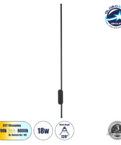 GloboStar® HARLEM 61335 Φωτιστικό Τοίχου – Απλίκα Design LED CCT 18W 2160lm 120° AC 220-240V – Εναλλαγή Φωτισμού μέσω Διακόπτη On/Off All In One Ψυχρό 6000k+Φυσικό 4500k+Θερμό 2700k Μ5 x Π4 x Υ120cm – Μαύρο – 3 Years Warranty