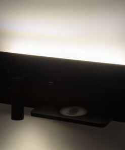 GloboStar® PALADIN 61351 Μοντέρνο Φωτιστικό Τοίχου – Απλίκα Ξενοδοχείου Bed Side LED 6W 720lm 36° AC 220-240V – Reading Light & Κρυφός Φωτισμός – Φορτιστές USB 3A & Wireless 20W – Μ30 x Π11 x Υ12cm – Φυσικό Λευκό 4500K – Μαύρο – Αριστερό