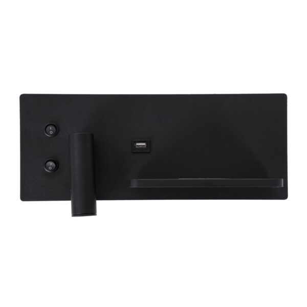 GloboStar® PALADIN 61351 Μοντέρνο Φωτιστικό Τοίχου – Απλίκα Ξενοδοχείου Bed Side LED 6W 720lm 36° AC 220-240V – Reading Light & Κρυφός Φωτισμός – Φορτιστές USB 3A & Wireless 20W – Μ30 x Π11 x Υ12cm – Φυσικό Λευκό 4500K – Μαύρο – Αριστερό