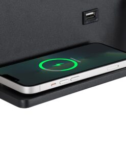 GloboStar® PALADIN 61351 Μοντέρνο Φωτιστικό Τοίχου – Απλίκα Ξενοδοχείου Bed Side LED 6W 720lm 36° AC 220-240V – Reading Light & Κρυφός Φωτισμός – Φορτιστές USB 3A & Wireless 20W – Μ30 x Π11 x Υ12cm – Φυσικό Λευκό 4500K – Μαύρο – Αριστερό