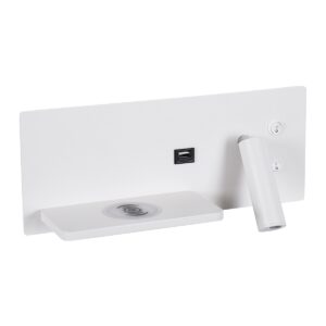 GloboStar® PALADIN 61353 Μοντέρνο Φωτιστικό Τοίχου – Απλίκα Ξενοδοχείου Bed Side LED 6W 720lm 36° AC 220-240V – Reading Light & Κρυφός Φωτισμός – Φορτιστές USB 3A & Wireless 20W – Μ30 x Π11 x Υ12cm – Φυσικό Λευκό 4500K – Λευκό – Αριστερό