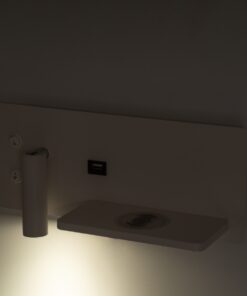GloboStar® PALADIN 61354 Μοντέρνο Φωτιστικό Τοίχου – Απλίκα Ξενοδοχείου Bed Side LED 6W 720lm 36° AC 220-240V – Reading Light & Κρυφός Φωτισμός – Φορτιστές USB 3A & Wireless 20W – Μ30 x Π11 x Υ12cm – Φυσικό Λευκό 4500K – Λευκό – Δεξί