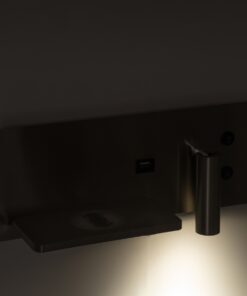 GloboStar® PALADIN 61355 Μοντέρνο Φωτιστικό Τοίχου – Απλίκα Ξενοδοχείου Bed Side LED 6W 720lm 36° AC 220-240V – Reading Light & Κρυφός Φωτισμός – Φορτιστές USB 3A & Wireless 20W – Μ30 x Π11 x Υ12cm – Φυσικό Λευκό 4500K – Νίκελ Βούρτσας – Αριστερό