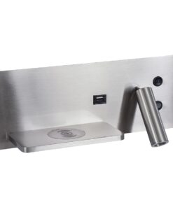 GloboStar® PALADIN 61355 Μοντέρνο Φωτιστικό Τοίχου – Απλίκα Ξενοδοχείου Bed Side LED 6W 720lm 36° AC 220-240V – Reading Light & Κρυφός Φωτισμός – Φορτιστές USB 3A & Wireless 20W – Μ30 x Π11 x Υ12cm – Φυσικό Λευκό 4500K – Νίκελ Βούρτσας – Αριστερό