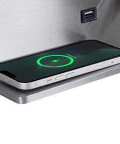 GloboStar® PALADIN 61355 Μοντέρνο Φωτιστικό Τοίχου – Απλίκα Ξενοδοχείου Bed Side LED 6W 720lm 36° AC 220-240V – Reading Light & Κρυφός Φωτισμός – Φορτιστές USB 3A & Wireless 20W – Μ30 x Π11 x Υ12cm – Φυσικό Λευκό 4500K – Νίκελ Βούρτσας – Αριστερό