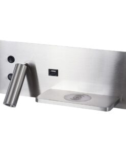 GloboStar® PALADIN 61356 Μοντέρνο Φωτιστικό Τοίχου – Απλίκα Ξενοδοχείου Bed Side LED 6W 720lm 36° AC 220-240V – Reading Light & Κρυφός Φωτισμός – Φορτιστές USB 3A & Wireless 20W – Μ30 x Π11 x Υ12cm – Φυσικό Λευκό 4500K – Νίκελ Βούρτσας – Δεξί