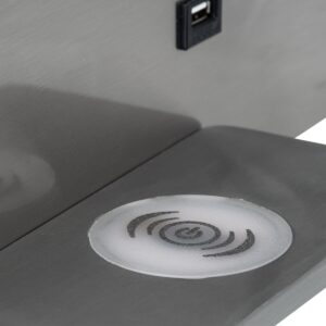 GloboStar® PALADIN 61356 Μοντέρνο Φωτιστικό Τοίχου – Απλίκα Ξενοδοχείου Bed Side LED 6W 720lm 36° AC 220-240V – Reading Light & Κρυφός Φωτισμός – Φορτιστές USB 3A & Wireless 20W – Μ30 x Π11 x Υ12cm – Φυσικό Λευκό 4500K – Νίκελ Βούρτσας – Δεξί