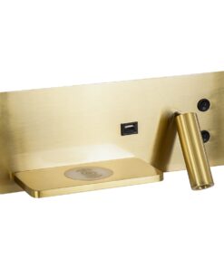 GloboStar® PALADIN 61357 Μοντέρνο Φωτιστικό Τοίχου – Απλίκα Ξενοδοχείου Bed Side LED 6W 720lm 36° AC 220-240V – Reading Light & Κρυφός Φωτισμός – Φορτιστές USB 3A & Wireless 20W – Μ30 x Π11 x Υ12cm – Φυσικό Λευκό 4500K – Χρυσό Βούρτσας – Αριστερό
