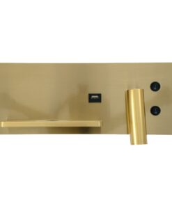 GloboStar® PALADIN 61357 Μοντέρνο Φωτιστικό Τοίχου – Απλίκα Ξενοδοχείου Bed Side LED 6W 720lm 36° AC 220-240V – Reading Light & Κρυφός Φωτισμός – Φορτιστές USB 3A & Wireless 20W – Μ30 x Π11 x Υ12cm – Φυσικό Λευκό 4500K – Χρυσό Βούρτσας – Αριστερό