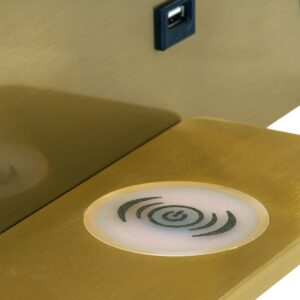 GloboStar® PALADIN 61357 Μοντέρνο Φωτιστικό Τοίχου – Απλίκα Ξενοδοχείου Bed Side LED 6W 720lm 36° AC 220-240V – Reading Light & Κρυφός Φωτισμός – Φορτιστές USB 3A & Wireless 20W – Μ30 x Π11 x Υ12cm – Φυσικό Λευκό 4500K – Χρυσό Βούρτσας – Αριστερό
