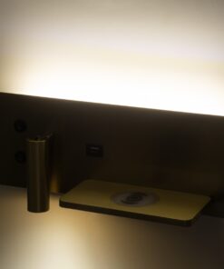 GloboStar® PALADIN 61358 Μοντέρνο Φωτιστικό Τοίχου – Απλίκα Ξενοδοχείου Bed Side LED 6W 720lm 36° AC 220-240V – Reading Light & Κρυφός Φωτισμός – Φορτιστές USB 3A & Wireless 20W – Μ30 x Π11 x Υ12cm – Φυσικό Λευκό 4500K – Χρυσό Βούρτσας – Δεξί