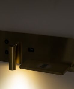 GloboStar® PALADIN 61358 Μοντέρνο Φωτιστικό Τοίχου – Απλίκα Ξενοδοχείου Bed Side LED 6W 720lm 36° AC 220-240V – Reading Light & Κρυφός Φωτισμός – Φορτιστές USB 3A & Wireless 20W – Μ30 x Π11 x Υ12cm – Φυσικό Λευκό 4500K – Χρυσό Βούρτσας – Δεξί