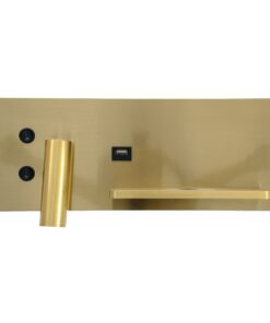 GloboStar® PALADIN 61358 Μοντέρνο Φωτιστικό Τοίχου – Απλίκα Ξενοδοχείου Bed Side LED 6W 720lm 36° AC 220-240V – Reading Light & Κρυφός Φωτισμός – Φορτιστές USB 3A & Wireless 20W – Μ30 x Π11 x Υ12cm – Φυσικό Λευκό 4500K – Χρυσό Βούρτσας – Δεξί