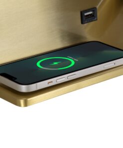 GloboStar® PALADIN 61358 Μοντέρνο Φωτιστικό Τοίχου – Απλίκα Ξενοδοχείου Bed Side LED 6W 720lm 36° AC 220-240V – Reading Light & Κρυφός Φωτισμός – Φορτιστές USB 3A & Wireless 20W – Μ30 x Π11 x Υ12cm – Φυσικό Λευκό 4500K – Χρυσό Βούρτσας – Δεξί