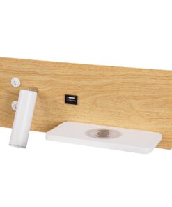 GloboStar® PALADIN 61359 Μοντέρνο Φωτιστικό Τοίχου – Απλίκα Ξενοδοχείου Bed Side LED 6W 720lm 36° AC 220-240V – Reading Light & Κρυφός Φωτισμός – Φορτιστές USB 3A & Wireless 20W – Μ30 x Π11 x Υ12cm – Φυσικό Λευκό 4500K – Ξύλο & Λευκό – Αριστερό