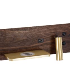 GloboStar® PALADIN 61361 Μοντέρνο Φωτιστικό Τοίχου – Απλίκα Ξενοδοχείου Bed Side LED 6W 720lm 36° AC 220-240V – Reading Light & Κρυφός Φωτισμός – Φορτιστές USB 3A & Wireless 20W – Μ30 x Π11 x Υ12cm – Φυσικό Λευκό 4500K – Ξύλο & Χρυσό – Αριστερό