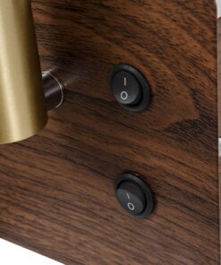 GloboStar® PALADIN 61361 Μοντέρνο Φωτιστικό Τοίχου – Απλίκα Ξενοδοχείου Bed Side LED 6W 720lm 36° AC 220-240V – Reading Light & Κρυφός Φωτισμός – Φορτιστές USB 3A & Wireless 20W – Μ30 x Π11 x Υ12cm – Φυσικό Λευκό 4500K – Ξύλο & Χρυσό – Αριστερό