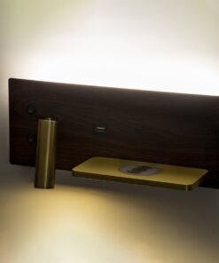 GloboStar® PALADIN 61362 Μοντέρνο Φωτιστικό Τοίχου – Απλίκα Ξενοδοχείου Bed Side LED 6W 720lm 36° AC 220-240V – Reading Light & Κρυφός Φωτισμός – Φορτιστές USB 3A & Wireless 20W – Μ30 x Π11 x Υ12cm – Φυσικό Λευκό 4500K – Ξύλο & Χρυσό – Δεξί