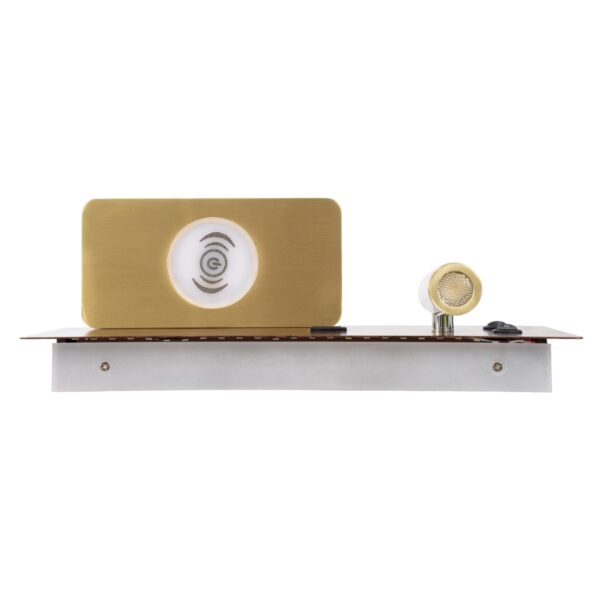 GloboStar® PALADIN 61362 Μοντέρνο Φωτιστικό Τοίχου – Απλίκα Ξενοδοχείου Bed Side LED 6W 720lm 36° AC 220-240V – Reading Light & Κρυφός Φωτισμός – Φορτιστές USB 3A & Wireless 20W – Μ30 x Π11 x Υ12cm – Φυσικό Λευκό 4500K – Ξύλο & Χρυσό – Δεξί