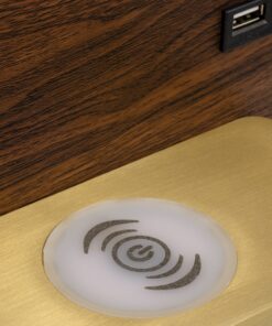 GloboStar® PALADIN 61362 Μοντέρνο Φωτιστικό Τοίχου – Απλίκα Ξενοδοχείου Bed Side LED 6W 720lm 36° AC 220-240V – Reading Light & Κρυφός Φωτισμός – Φορτιστές USB 3A & Wireless 20W – Μ30 x Π11 x Υ12cm – Φυσικό Λευκό 4500K – Ξύλο & Χρυσό – Δεξί