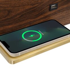 GloboStar® PALADIN 61362 Μοντέρνο Φωτιστικό Τοίχου – Απλίκα Ξενοδοχείου Bed Side LED 6W 720lm 36° AC 220-240V – Reading Light & Κρυφός Φωτισμός – Φορτιστές USB 3A & Wireless 20W – Μ30 x Π11 x Υ12cm – Φυσικό Λευκό 4500K – Ξύλο & Χρυσό – Δεξί