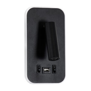 GloboStar® LADY-O 61363 Μοντέρνο Φωτιστικό Τοίχου – Απλίκα Ξενοδοχείου Bed Side LED 10W 1000lm 36° & 360° AC 220-240V – Reading Light & Κρυφός Φωτισμός – Φορτιστής USB 3A – Μ10.5 x Π10 x Υ18.5cm – Φυσικό Λευκό 4500K – Μαύρο – 3 Χρόνια Εγγύηση