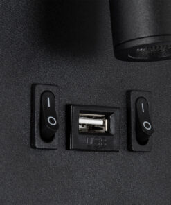 GloboStar® LADY-O 61363 Μοντέρνο Φωτιστικό Τοίχου – Απλίκα Ξενοδοχείου Bed Side LED 10W 1000lm 36° & 360° AC 220-240V – Reading Light & Κρυφός Φωτισμός – Φορτιστής USB 3A – Μ10.5 x Π10 x Υ18.5cm – Φυσικό Λευκό 4500K – Μαύρο – 3 Χρόνια Εγγύηση