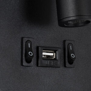 GloboStar® LADY-O 61363 Μοντέρνο Φωτιστικό Τοίχου – Απλίκα Ξενοδοχείου Bed Side LED 10W 1000lm 36° & 360° AC 220-240V – Reading Light & Κρυφός Φωτισμός – Φορτιστής USB 3A – Μ10.5 x Π10 x Υ18.5cm – Φυσικό Λευκό 4500K – Μαύρο – 3 Χρόνια Εγγύηση